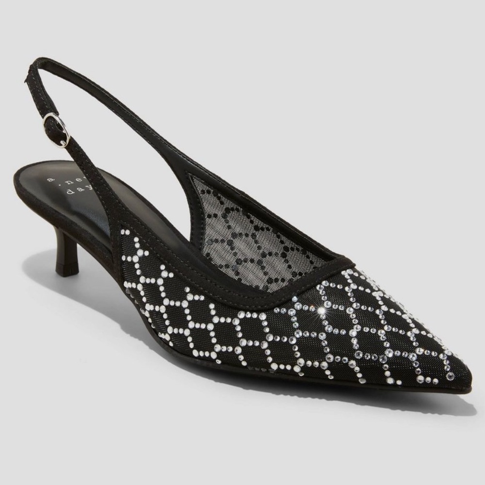 A New Day Black and Silver Slingback Heels